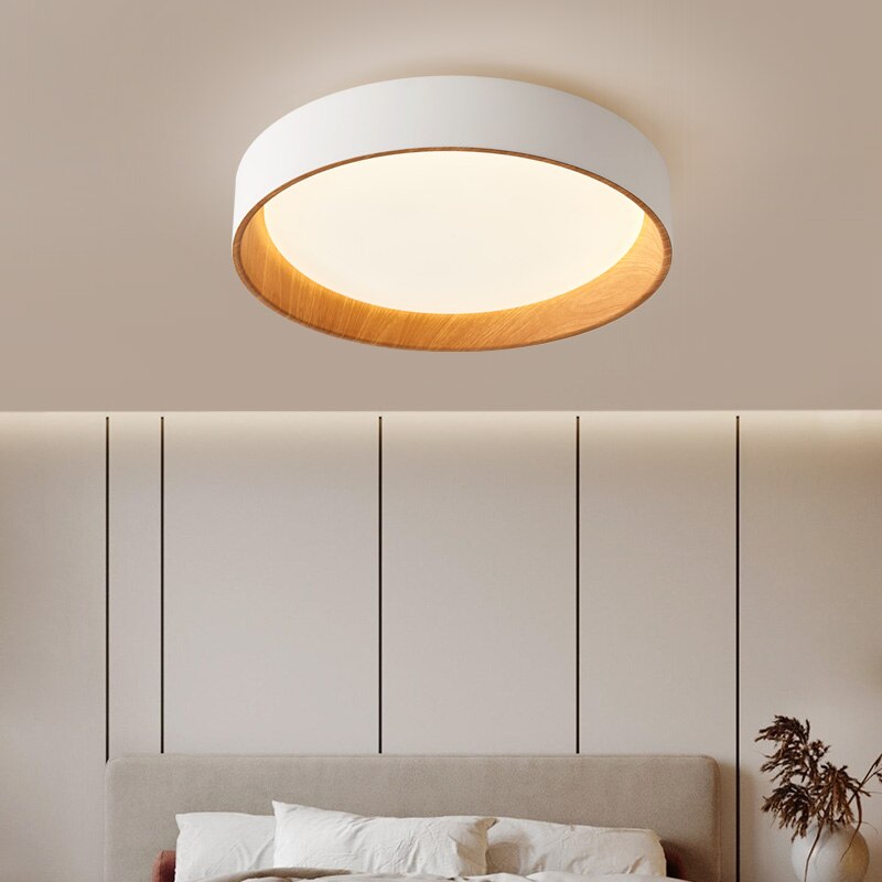 Moderna lámpara de techo LED circular con interior de madera Etelvina