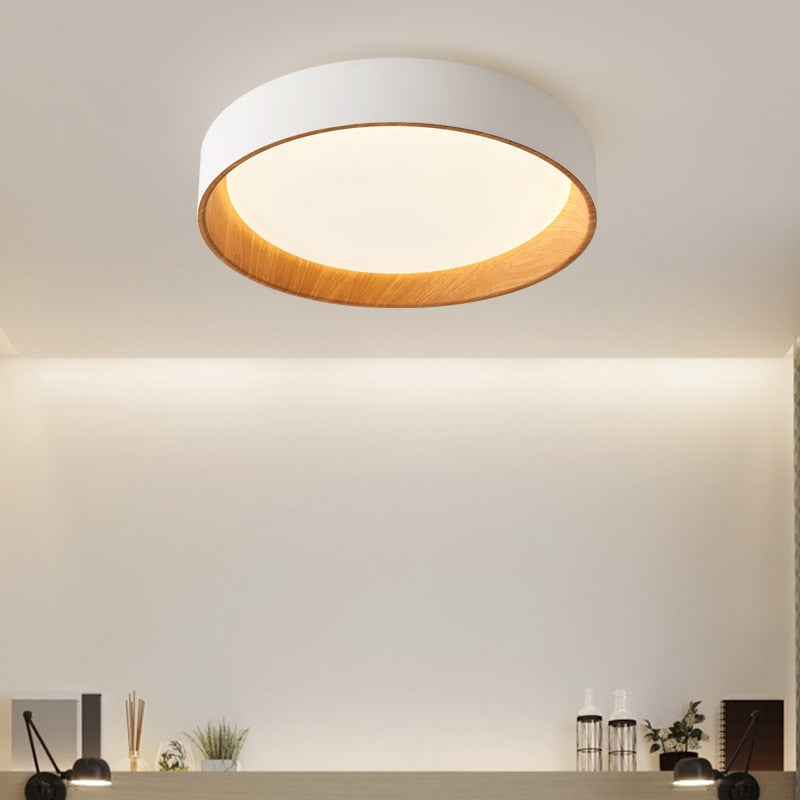 Plafonnier moderne LED circulaire avec intérieur en bois Etelvina