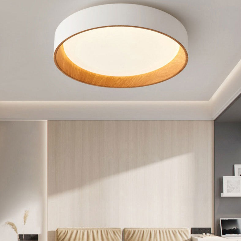 Moderna lámpara de techo LED circular con interior de madera Etelvina