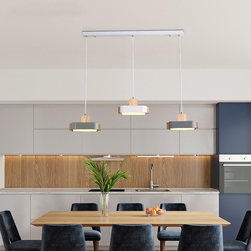 Scandinavian LED chandelier with lampshade in wood Ainhara