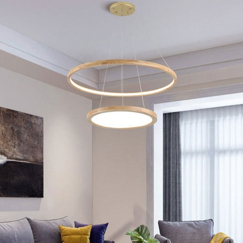 Lustre scandinave avec 2 anneaux lumineux en bois Arya - vue 8 sur 7
