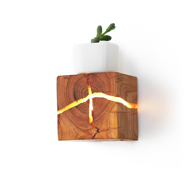 Aplique escandinavo LED cubo de madera Lymena