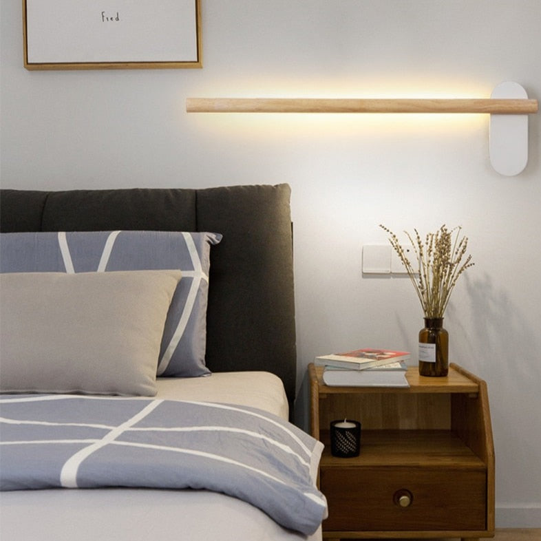 Lámpara de pared LED rectangular escandinava de madera Amane