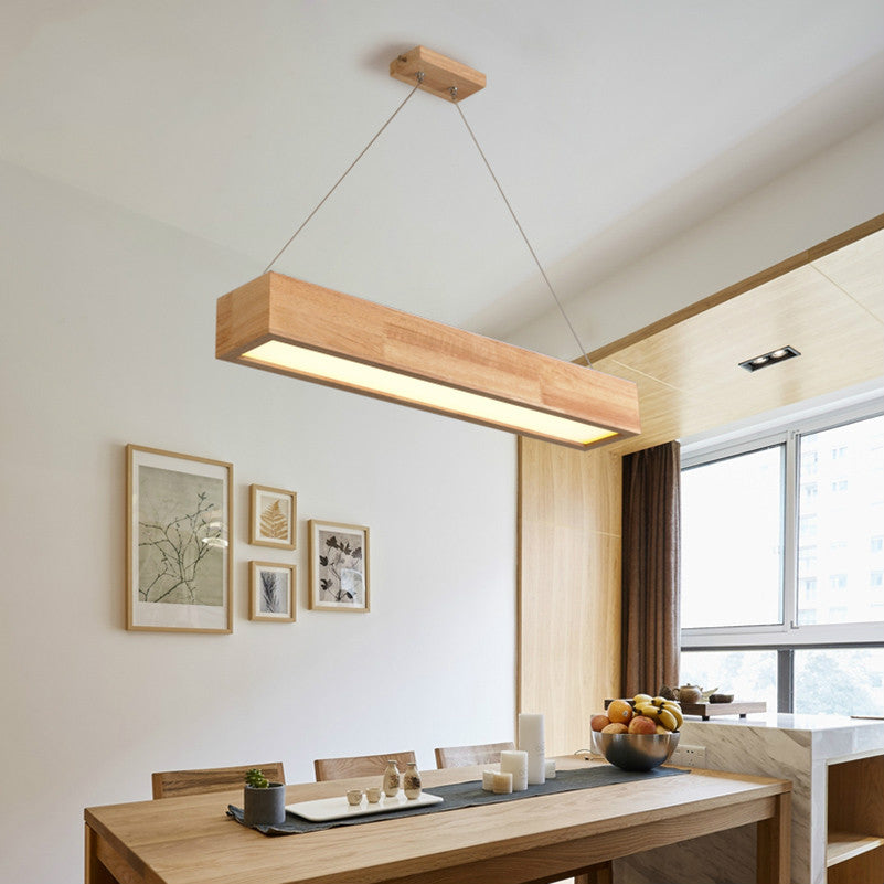 Lustre design rectangle en bois LED - vue 3 sur 2