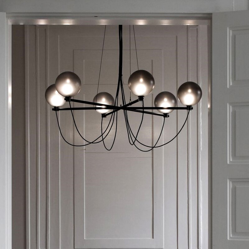 Modern chandelier with smoked grey glass globes Lujan