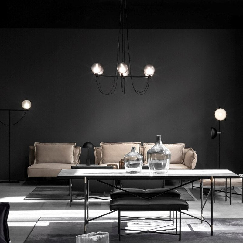 Modern chandelier with smoked grey glass globes Lujan