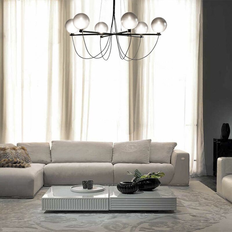 Modern chandelier with smoked grey glass globes Lujan