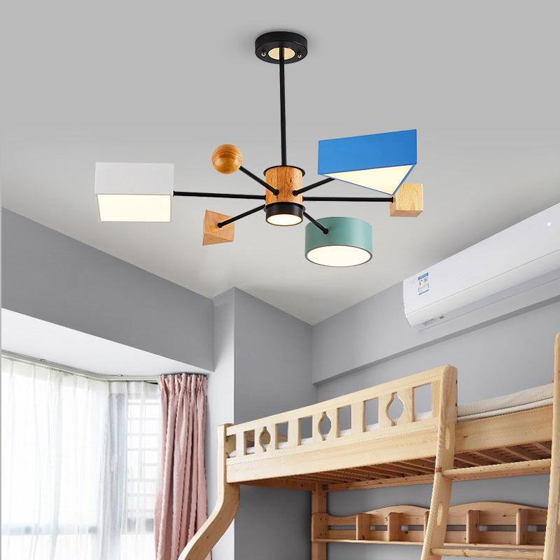 Lustre moderne LED avec abat-jour géométrique coloré Fresia - vue 3 sur 5
