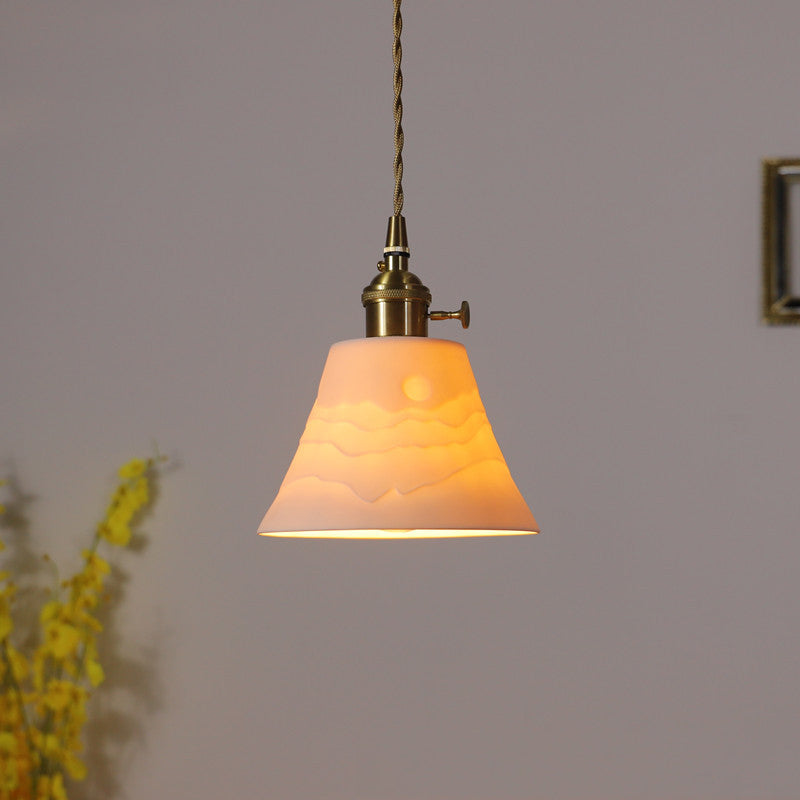 Lámpara de suspensión retro con pantalla de cerámica Mellia