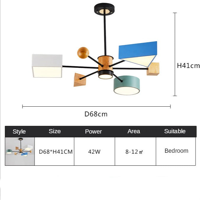 Modern LED chandelier with lampshade geometric colour Fresia