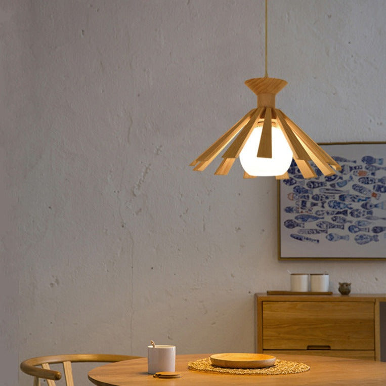 Lámpara de suspensión LED escandinavo con pantalla cónica de madera Xander