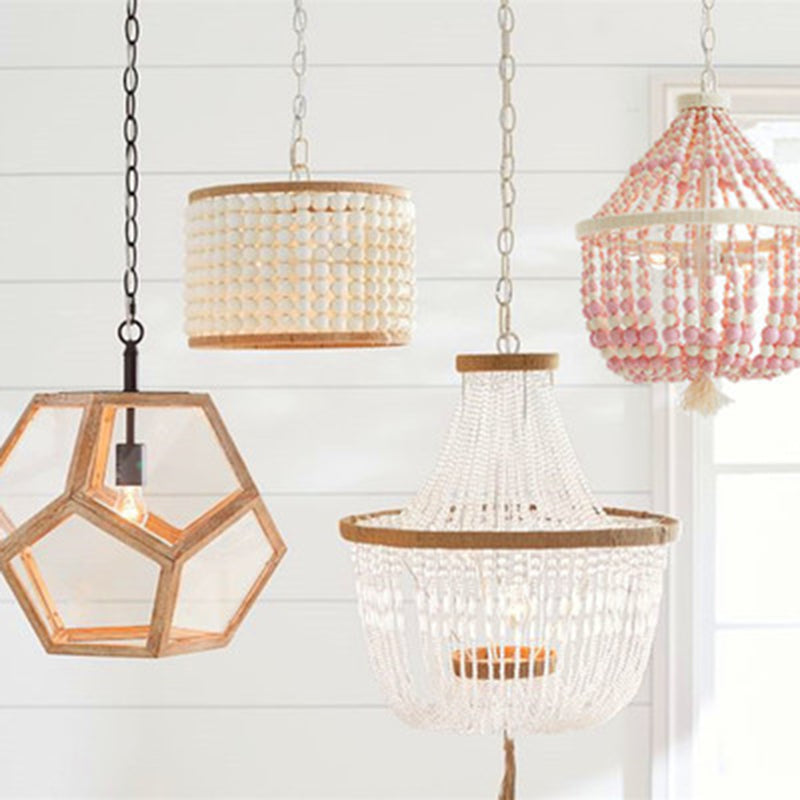 Scandinavian basket chandelier with strung beads Brunissende