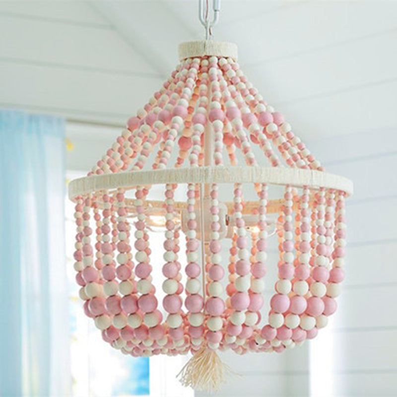Scandinavian basket chandelier with strung beads Brunissende