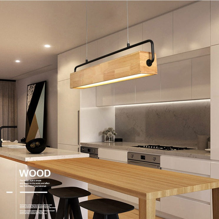 Suspension moderne LED rectangulaire en bois Wakin