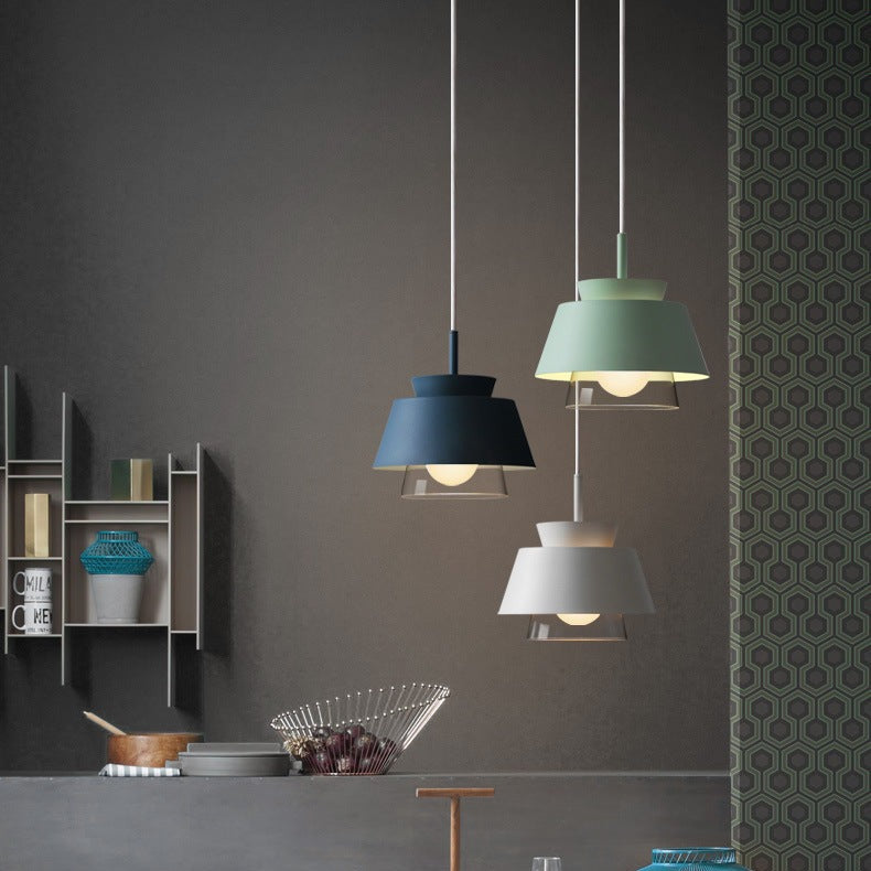 Suspension moderne avec double abat-jours en verre et métal Delcio