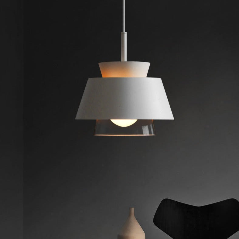 Suspension moderne avec double abat-jours en verre et métal Delcio
