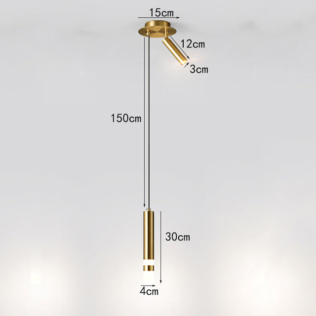 Suspension design LED tube lumineux doré ou noir Amias