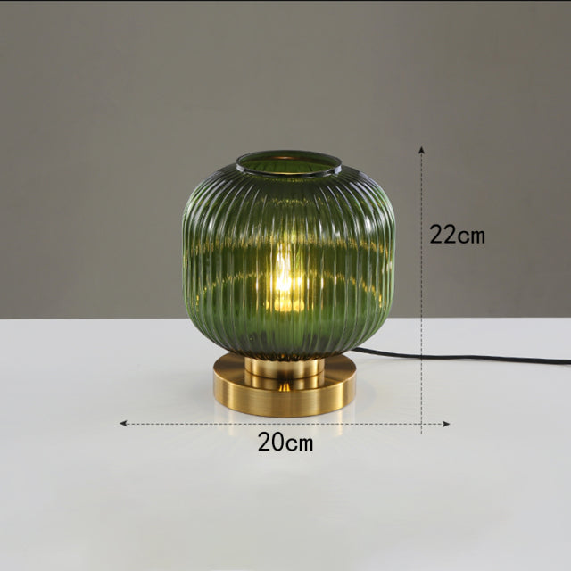 Cylindrical table lamp in coloured glass and gold base Quinn