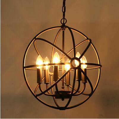 Suspension rustique métal avec lampes en cage circulaires - vue 2 sur 2