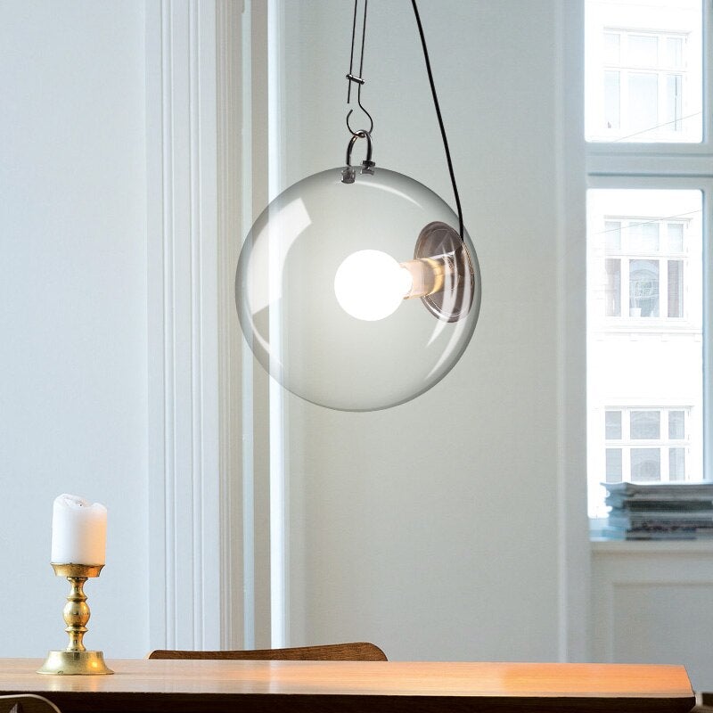Lámpara de suspensión plata industrial con globo de cristal Irantzu