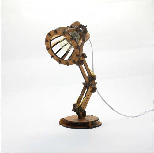 Wooden desk lamp in rustic Pixar style