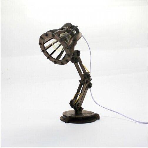 Wooden desk lamp in rustic Pixar style