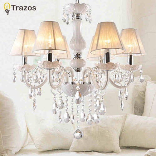 Crystal chandelier with lampshade fabric