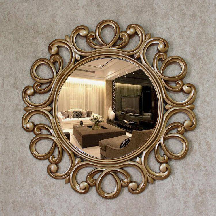 Decorative wall mirror 63cm round gold retro