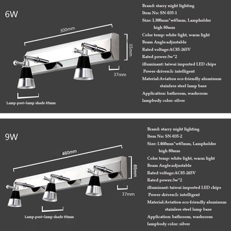 wall lamp chrome bathroom mirror (2 or 3 lamps)