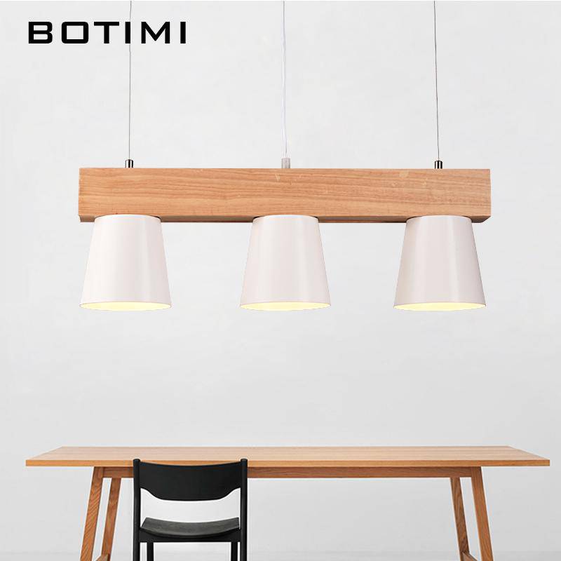 Wooden pendant light with metal shade Nordic