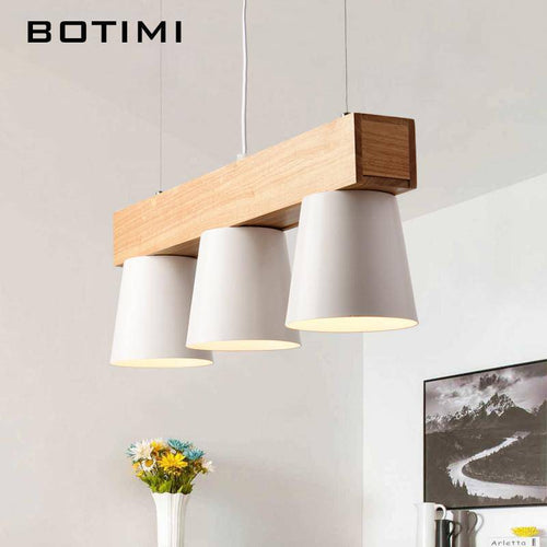 Wooden pendant light with metal shade Nordic