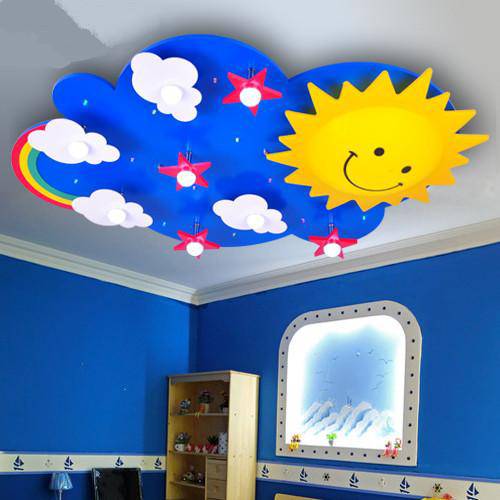 Lámpara de techo LED para niños con cielo azul, nube y sol amarillo