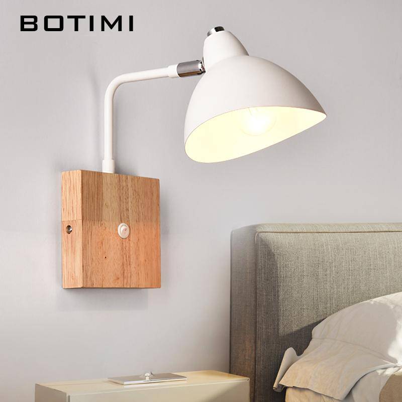 wall lamp wooden with white metal lamp Botimi