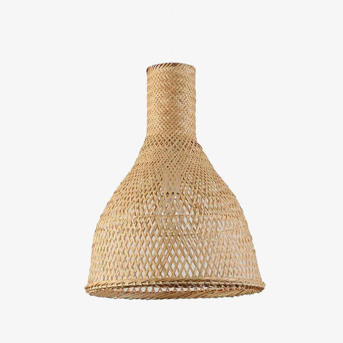 Suspension en rotin LED avec abat-jour arrondi de couleur beige