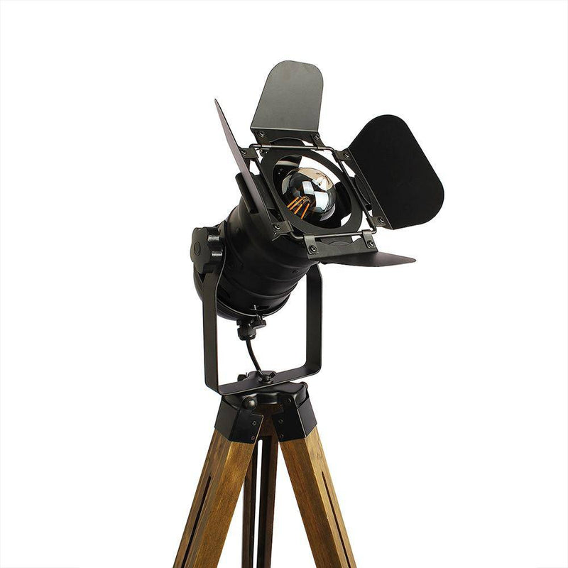 Floor lamp adjustable projector on wooden stand