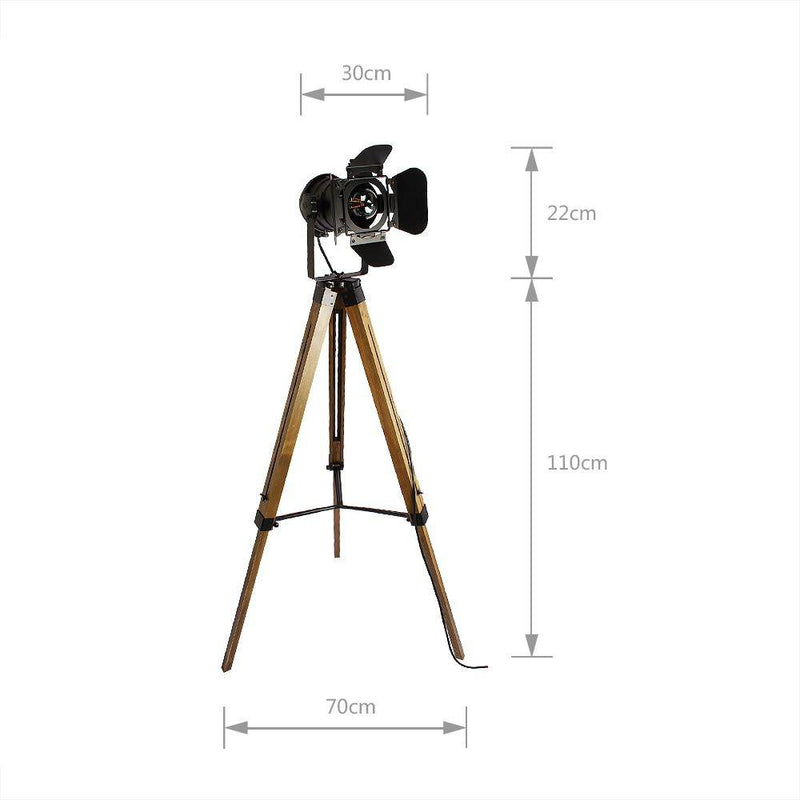 Lampadaire projecteur ajustable sur pied en bois