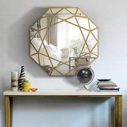 Moderno espejo de pared decorativo octogonal dorado
