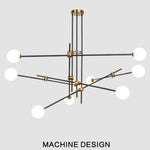 Lustre design noir avec plusieurs branches et verre Retro