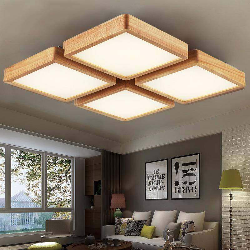 Square LED wooden ceiling light