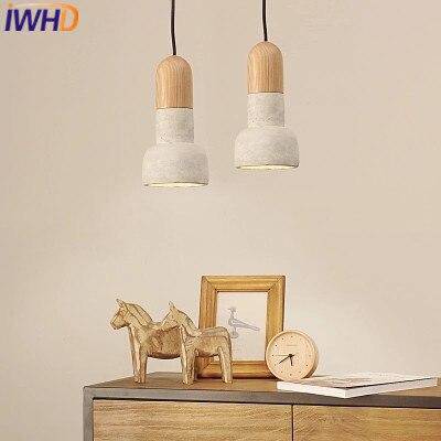 pendant light Loft wood and cement rounded LED design