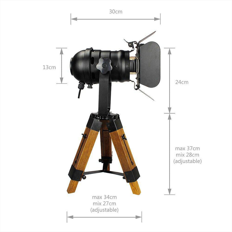 Lampe à poser projecteur ajustable sur pied en bois