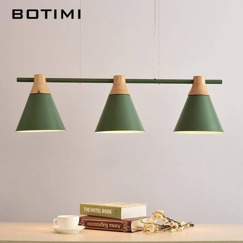 Coloured wood and metal LED pendant light Nordic