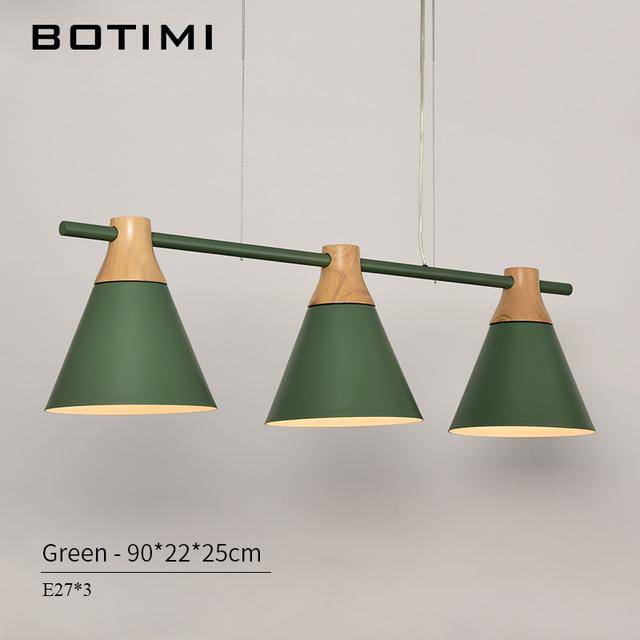 Coloured wood and metal LED pendant light Nordic