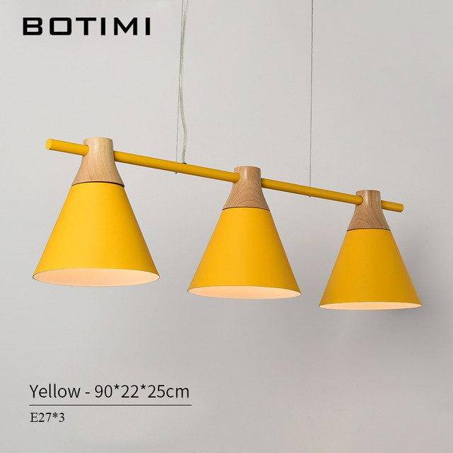 Coloured wood and metal LED pendant light Nordic