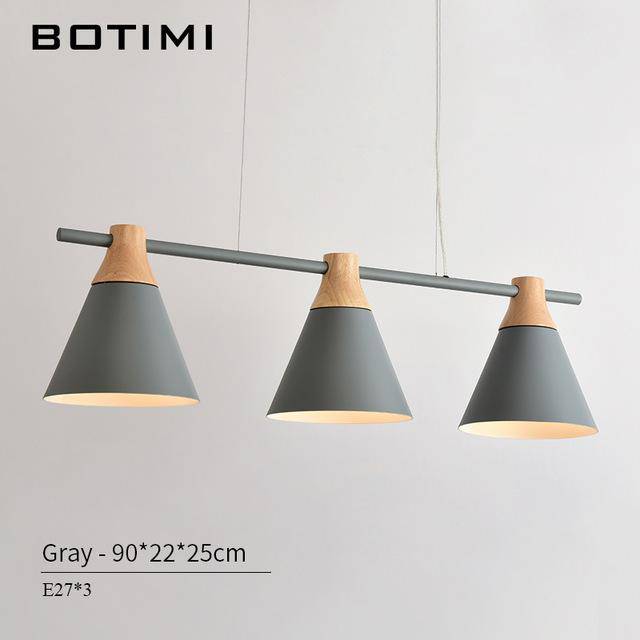 Coloured wood and metal LED pendant light Nordic