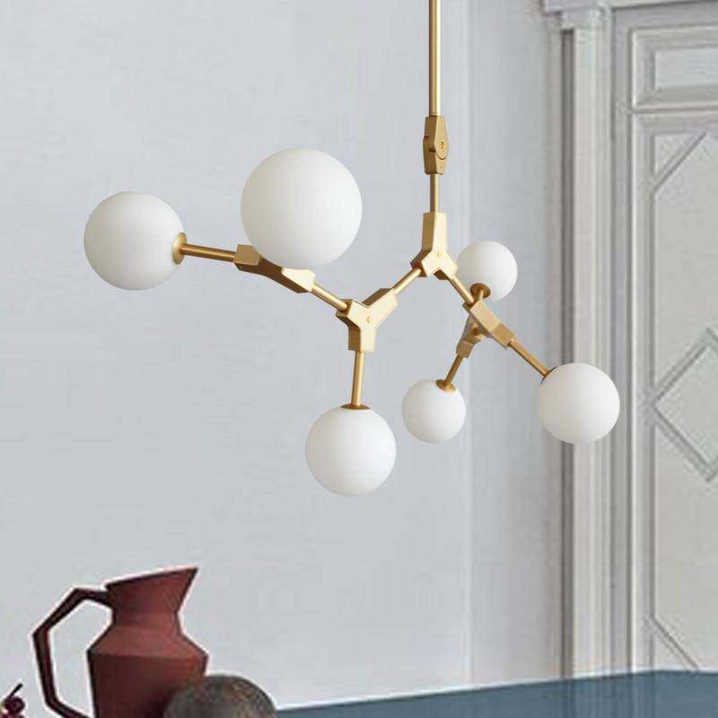 pendant light LED design in gold metal and glass balls Loft