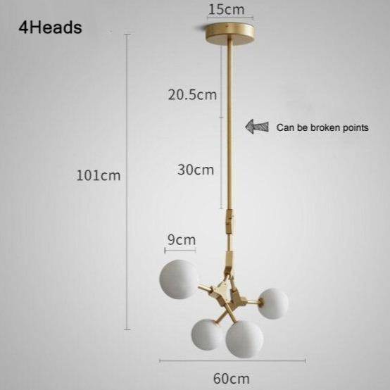 Suspension design à LED en métal doré et boules en verre Loft - vue 7 sur 12