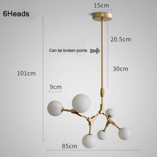 pendant light LED design in gold metal and glass balls Loft