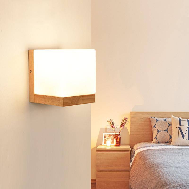wall lamp modern LED wall lamp in a wooden cube shape