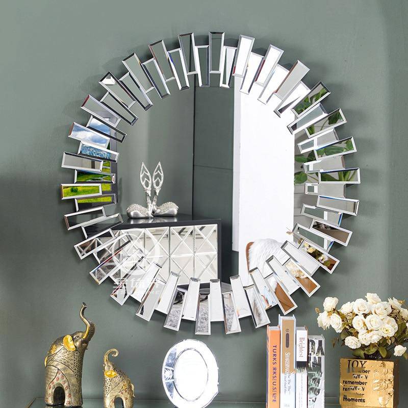 Grand miroir rond mural soleil Console